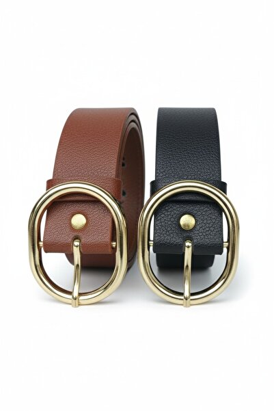 Gradelli kadın kemer siyah taba ikili set