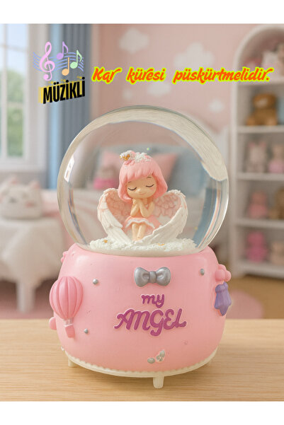 TAREZ Müzikli Melek Kar Küresi Pembe | My Angel Temalı Biblo | Özel Gün Hediy...