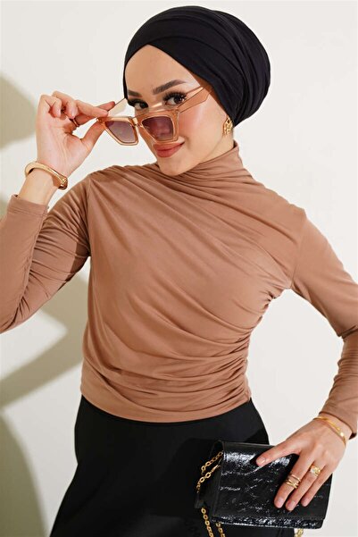 KULVAR TREND 4145 Balıkçı Yaka Büzgü Detaylı Bady Vizon