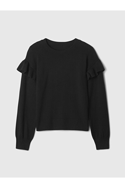 GAP Kız Çocuk Siyah CashSoft Fırfırlı Kazak