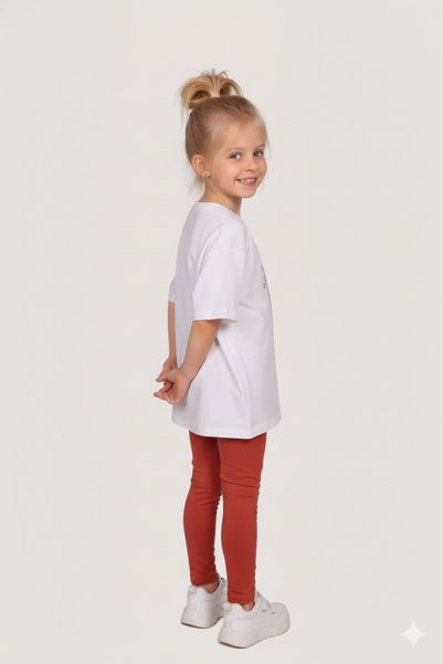 Ropi 100% Cotton Pop Corn Patterned Girls' Summer T-Shirt and Leggings Set