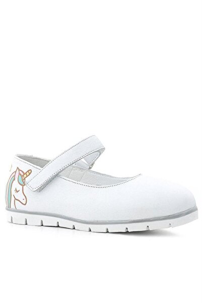 Rakerplus Pantofi de balerină pentru fete albe din piele naturală cu design s...