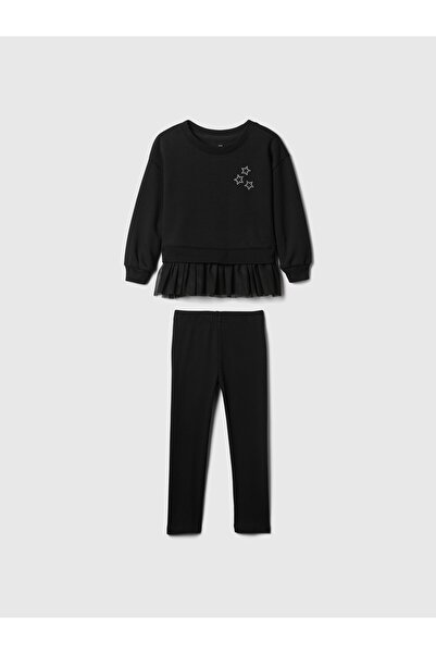 GAP Kız Bebek Siyah Vintage Soft Tül Detaylı Sweatshirt Set