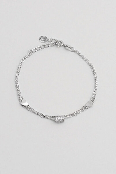 So CHIC... Minimal Stil 18 Ayar Beyaz Altın Kaplama 19 Cm Gümüş İkili Bileklik