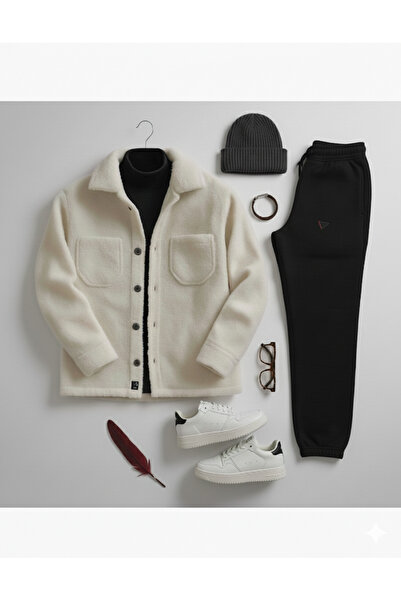 NİCE White Men's Set Bottom Top Shirt Tracksuit Long Sleeve Bottom Top Set