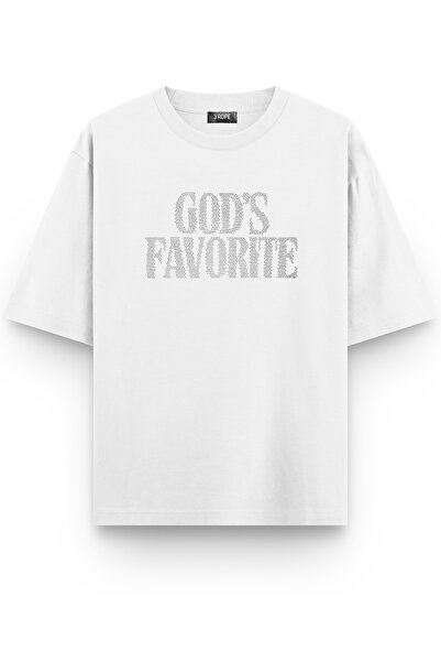 3 ROPE Tricou oversize cu imprimeu cu strasuri Gods Favorite Tricou alb