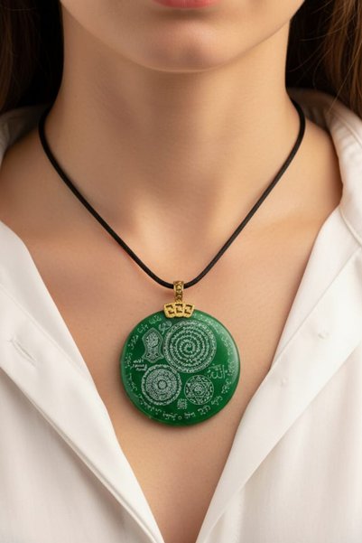 AYDESİA Original Handmade Green Double-Sided Prayer Agate Stone Necklace
