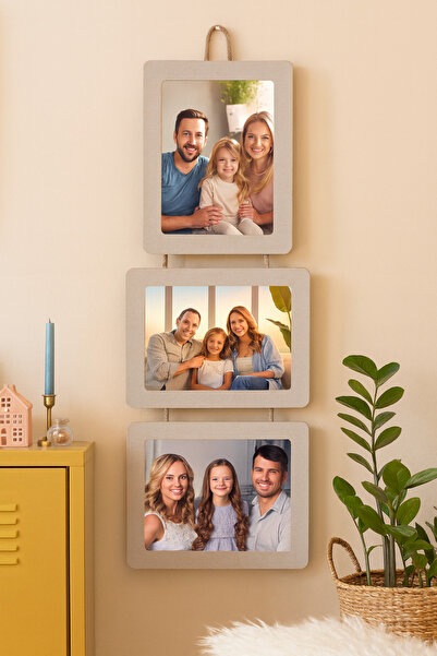 Genel Markalar Ahşap 3’lü İpli 15x21 cm Fotoğraf Çerçevesi Vizon