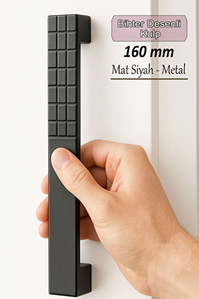 GLASWEN Bihter Desenli Kulp 160 mm Siyah Mutfak Kulpu Çekmece Dolap Kapak Kul...