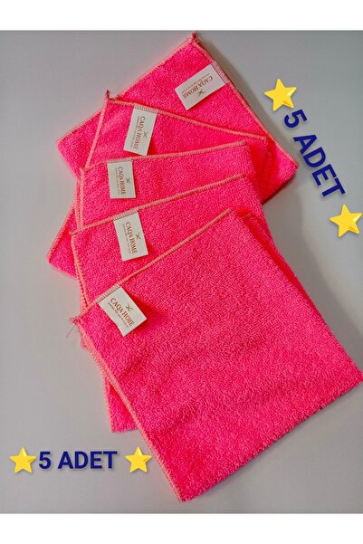 CAQA HOME 5'li Pembe 40x40 Cm Mikrofiber Mutfak Ve Genel Temizlik Bezi, Mikro Fiber Bez - Cam, Araba