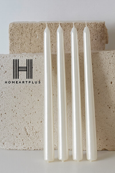 a&p Metalik renk Beyaz dekoratif Şamdan mum 4 adet (25x2.2cm)