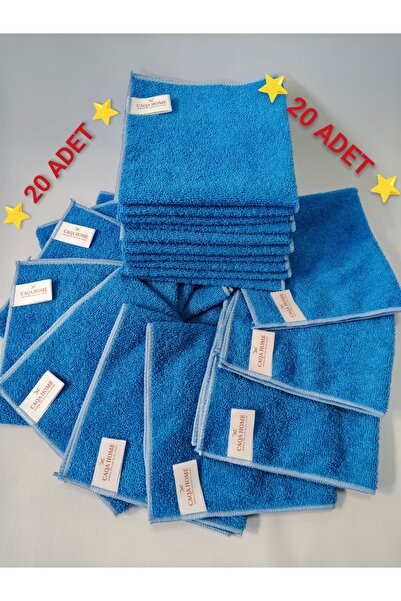 CAQA HOME 20'li Mavi 40x40 Cm Mikrofiber Mutfak Ve Genel Temizlik Bezi, Mikro Fiber Bez - Cam, Araba