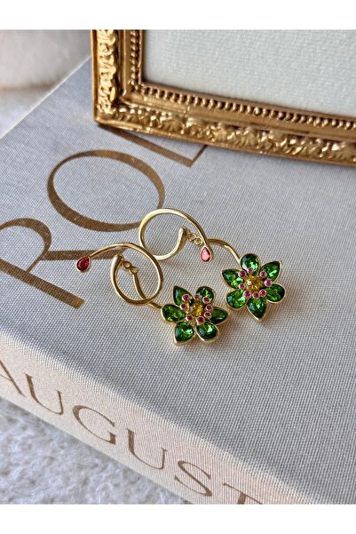 LEROSY CO. أقراط زهرة ليدليا من الفولاذ المقاوم للصدأ والزركون الذهبي