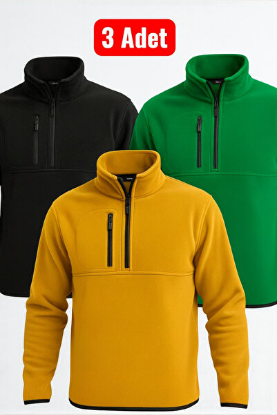 OTAKU 3 Adet Erkek Yarım Fermuarlı Cepli Polar Sweatshirt
