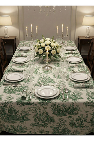 shopshop مفرش طاولة كبير الحجم مزخرف بنمط ريفي فرنسي أخضر عتيق