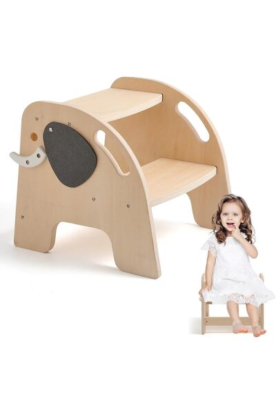 bebeLOGIC Scarita din lemn pentru copii, scaunel inaltator baie, 2 trepte, an...