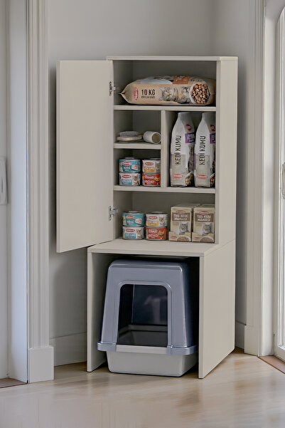 Patihomes MDF Kapalı Kedi Tuvaleti Gizleme Kabini - Çok Amaçlı Düzenleyici Dolap ve Mama Saklama Ünitesi
