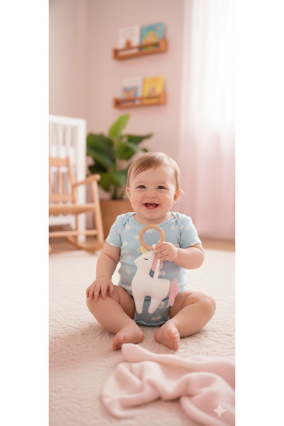 O&G Collection Unicorn %100 Pamuklu Organik 4 Katlı Multi Müslin Ahşap Diş Ka...