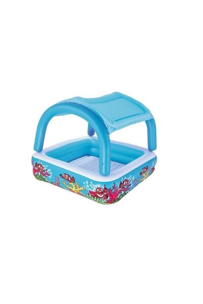 BESTWAY Piscina gonflabila pentru copii, patrata, cu acoperis, model coral, 1...