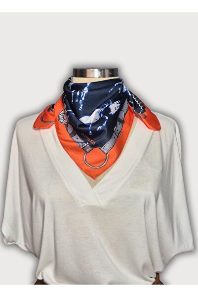 POZİTİF MRK وشاح من الساتان بنقشة الحصان من مجموعة ŞANS مقاس 58 سم × 58 سم