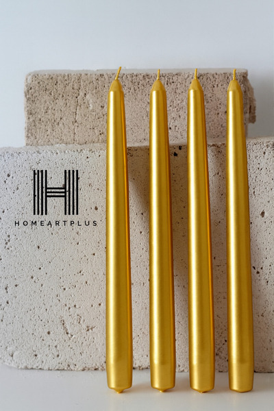 a&p Metalik renk Sedefli Gold dekoratif Şamdan mum 3 adet (25x2.2cm)