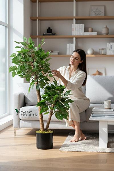 YAPAY ÇİÇEKÇİNİZ YOĞUN YAPRAKLI 2 GÖVDE YAPAY BENJAMİN AĞACI 110 CM