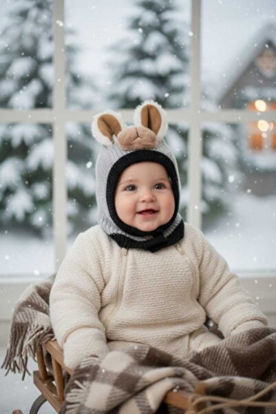 Aware Time 0-12 Ay Kız ve Erkek Çocuk Figürlü İçi Polarlı Kar Maskesi