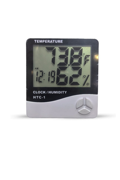 HTC -1 مقياس حرارة رقمي ومقياس رطوبة وساعة - منبه، تقويم، 5 وظائف، شاشة كبيرة