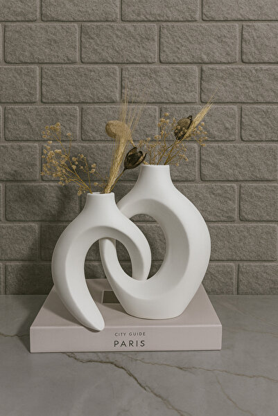 Zigzag Home Model decorativ de vază de iederă, culoare albă, în stil boem