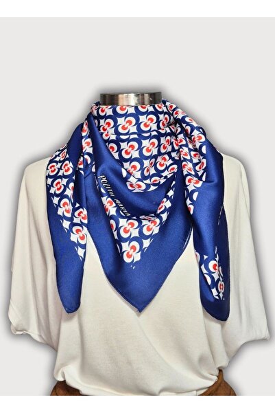 POZİTİF MRK وشاح أزرق حريري من نسيج قطني طويل منقوش من الساتان