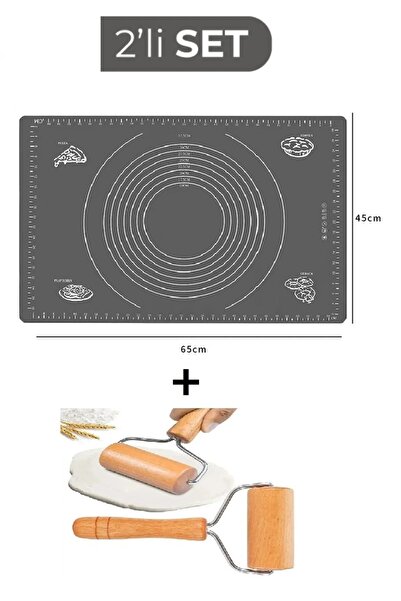 ZUZU MADE 2'li Set Gri Renk 45x65 Cm Silikon Hamur Açma Matı Ve Pratik Ahşap ...