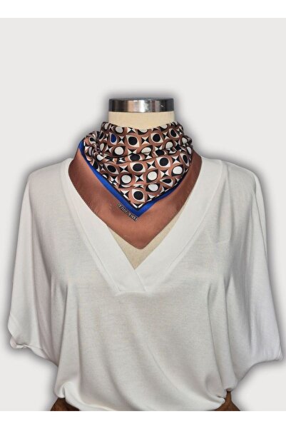 POZİTİF MRK وشاح بني باندانا قماش حريري من الساتان بنمط العين 42 سم × 42 سم