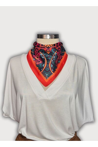 POZİTİF MRK منديل برتقالي باندانا قماش حريري من الساتان بنمط ماندالا 42 سم × ...