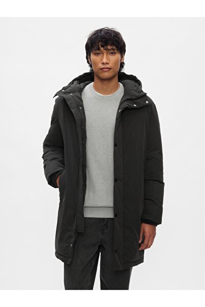 GAP Erkek Siyah PrimaLoft® P.U.R.E.™ Puffer Şişme Uzun Mont