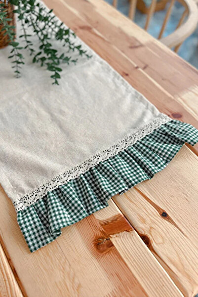 KaiHome Runner dreptunghiular cu dantelă cu volane din in brut 50x150cm