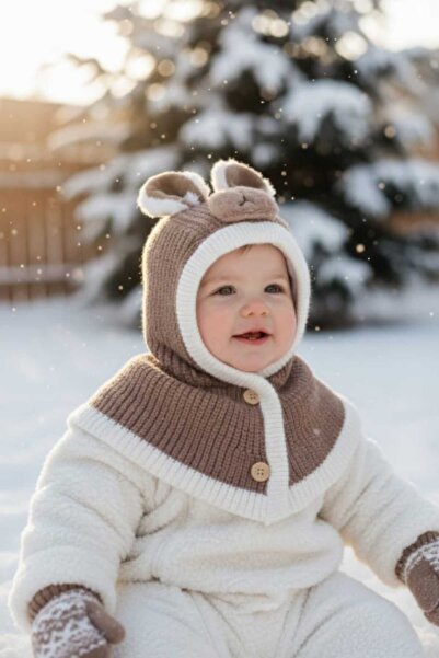 Aware Time 0-12 Ay Kız ve Erkek Çocuk Figürlü İçi Polarlı Kar Maskesi