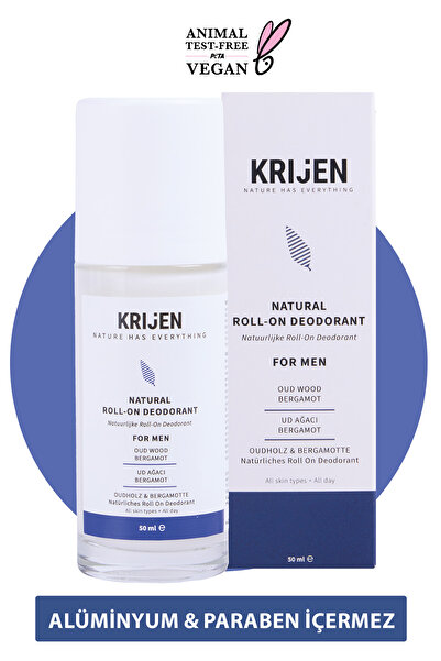 Krijen Ud Ağacı & Bergamot Erkek Roll-On Deodorant | Aluminyum İçermez + Mine...