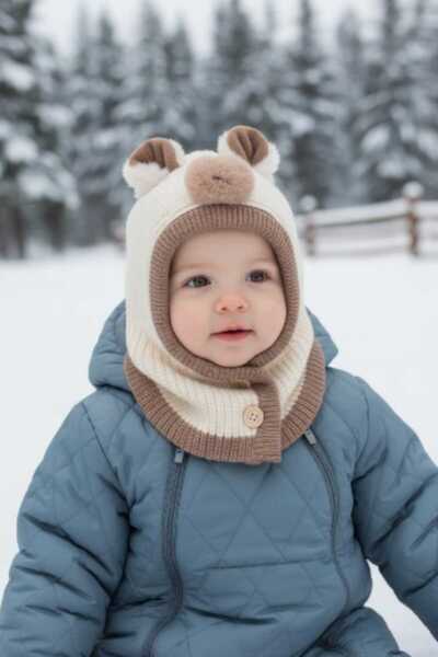 Aware Time 0-12 Ay Kız ve Erkek Çocuk Figürlü İçi Polarlı Kar Maskesi