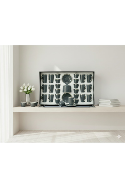 Generic طقم أكواب شاي مع الصحون وفناجين قهوة وسكرية بتصميم جذاب 37 قطعة