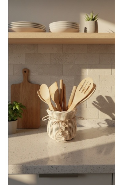 Ebruli Rattan kalpli kaşıklık 15*15 cm