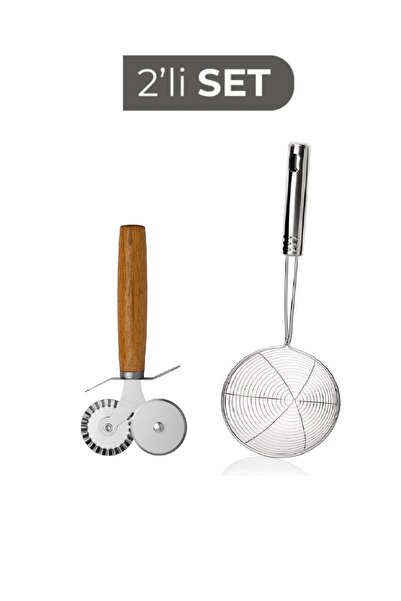 ZUZU MADE Paslanmaz Çelik Tel Patates Kızartma Yağ Kevgiri Ve Bambu Saplı Çif...