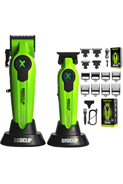 BIRAI Set de tuns și trimmer profesional BRDPRO, 7000/7700 RPM, lame din oțel inoxidabil, verde