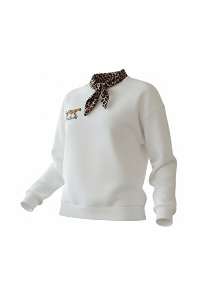 AYDENIZ قصة فضفاضة قطعة من سترة نسائية بتصميم ليوبارد مع وشاح و مطبوع قطعة من...