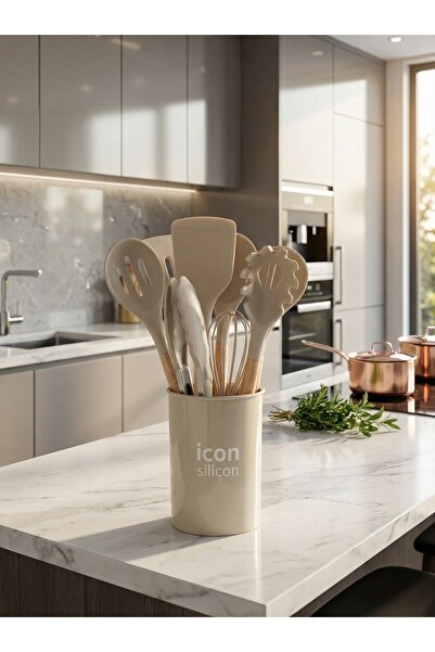 GÜL TEMİZLİK 12 Parça Slikon Isıya Dayanıklı Standlı Mutfak Servis Seti Servi...