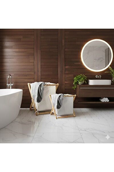 Taç Çamaşır Sepeti Ahşap Katlanır 2'li Takım