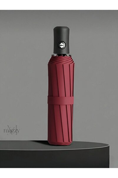 Mazzy Tam Otomatik Rüzgara Dayanıklı Fiber Telli Bordo Şemsiye