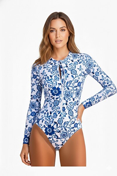 segiza Zipped Long-Sleeved Swim Trunks Jumpsuit Swimsuit