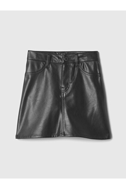 GAP Kız Çocuk Siyah Suni Vegan Deri Mini Etek