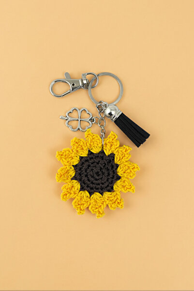 Milleniva سلسلة مفاتيح مزخرفة على شكل زهرة الشمس محبوكة يدويًا