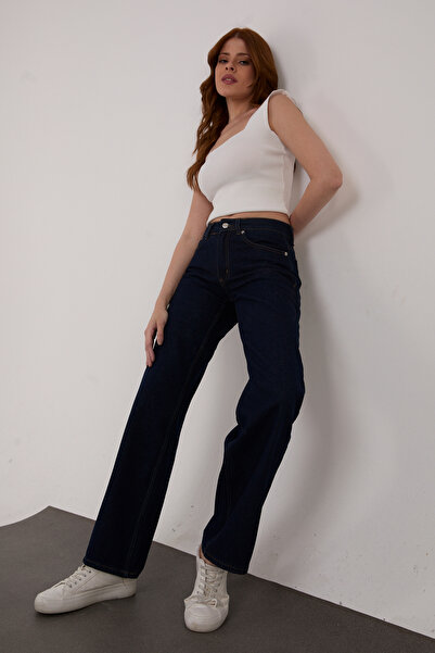525 Dark Blue Navy Blue Super Extra High Waist Palazzo Loose Jeans